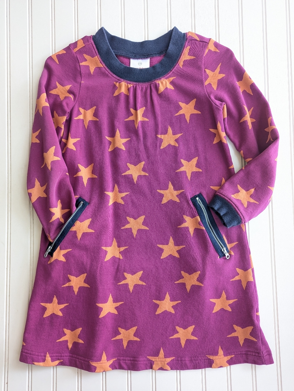 Hanna Andersson Fuchsia  Sweater Dress with Orange Star Print